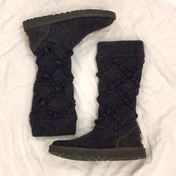 UGG Australia Dark Gray Classic Argyle Sweater Knit Boots Size 5 - Picture 2 of 7